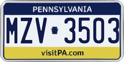 PA license plate MZV3503