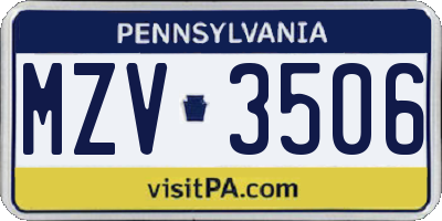 PA license plate MZV3506