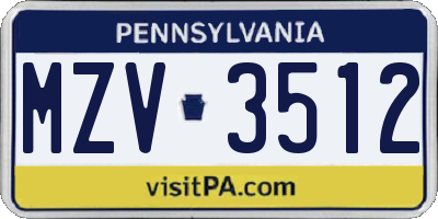 PA license plate MZV3512