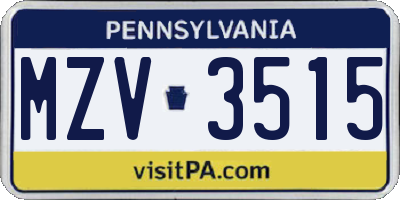 PA license plate MZV3515