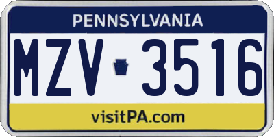 PA license plate MZV3516