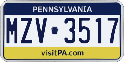 PA license plate MZV3517