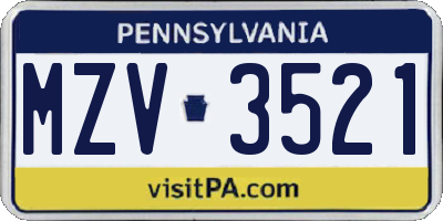 PA license plate MZV3521