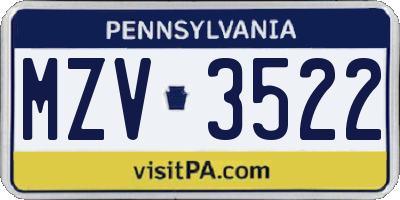 PA license plate MZV3522