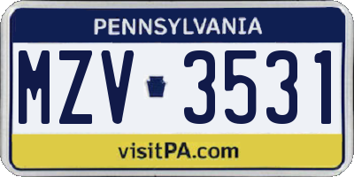 PA license plate MZV3531