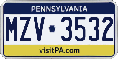 PA license plate MZV3532