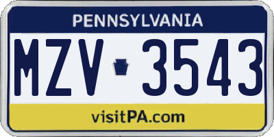 PA license plate MZV3543