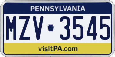 PA license plate MZV3545