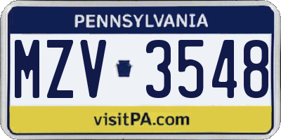 PA license plate MZV3548