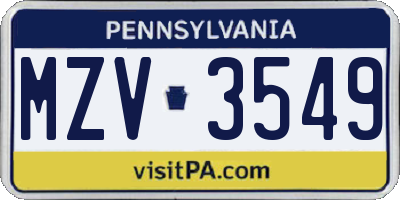 PA license plate MZV3549