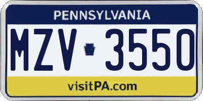 PA license plate MZV3550