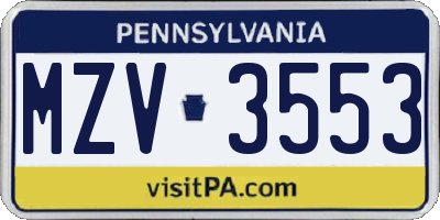 PA license plate MZV3553