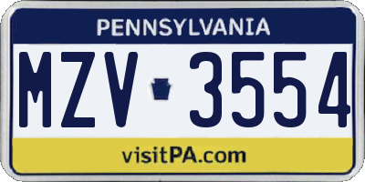PA license plate MZV3554
