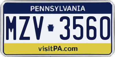 PA license plate MZV3560
