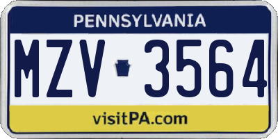 PA license plate MZV3564