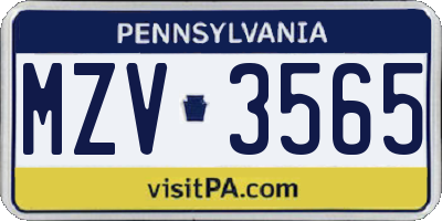 PA license plate MZV3565