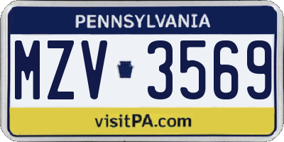 PA license plate MZV3569