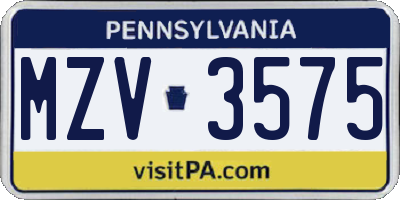 PA license plate MZV3575