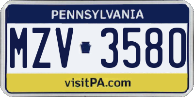 PA license plate MZV3580