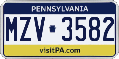PA license plate MZV3582