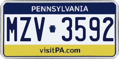 PA license plate MZV3592