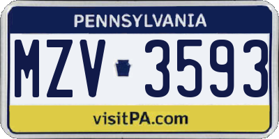 PA license plate MZV3593