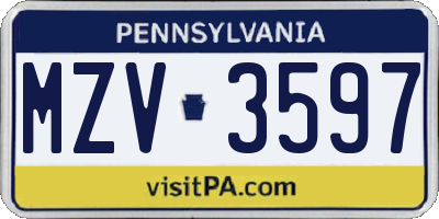PA license plate MZV3597