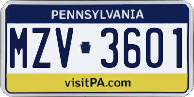 PA license plate MZV3601