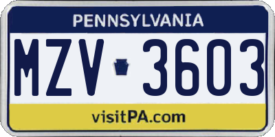 PA license plate MZV3603