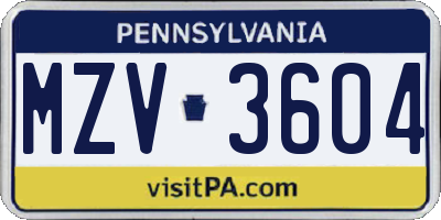 PA license plate MZV3604