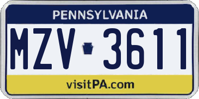 PA license plate MZV3611