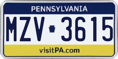 PA license plate MZV3615