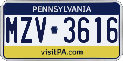 PA license plate MZV3616
