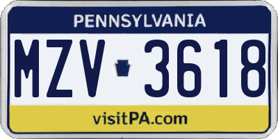 PA license plate MZV3618