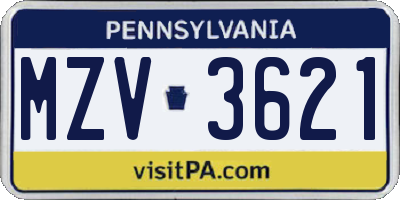 PA license plate MZV3621