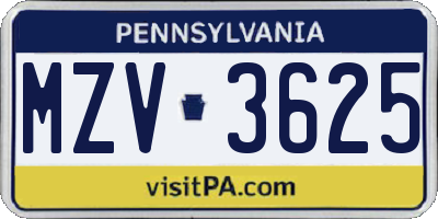 PA license plate MZV3625