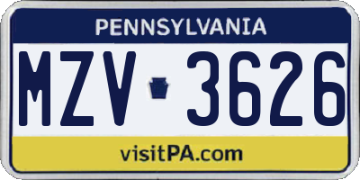PA license plate MZV3626