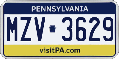 PA license plate MZV3629