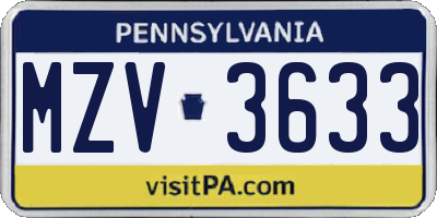 PA license plate MZV3633
