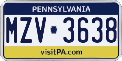 PA license plate MZV3638