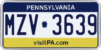 PA license plate MZV3639