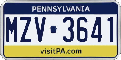 PA license plate MZV3641