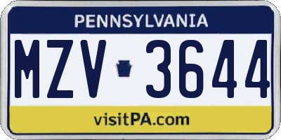 PA license plate MZV3644