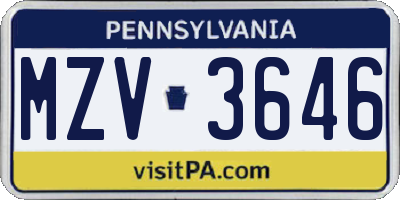 PA license plate MZV3646