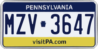 PA license plate MZV3647