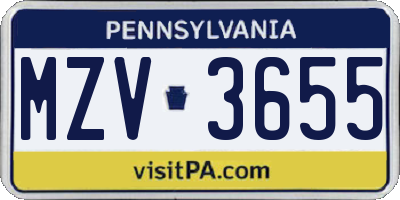 PA license plate MZV3655