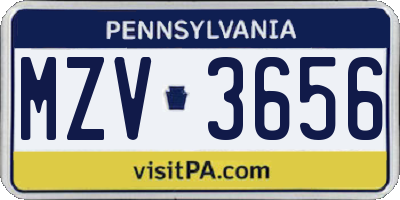 PA license plate MZV3656