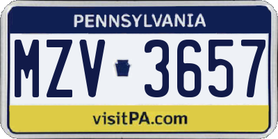 PA license plate MZV3657