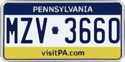 PA license plate MZV3660