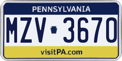 PA license plate MZV3670